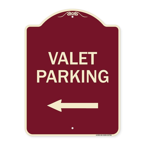 Signmission Valet Parking with Left Arrow Heavy-Gauge Aluminum Architectural Sign, 24" x 18", BU-1824-22750 A-DES-BU-1824-22750 - main